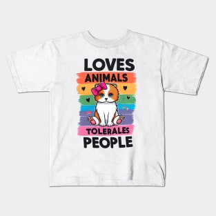 loves animals tolerates people quote Cat Lover & Dog Love Kids T-Shirt